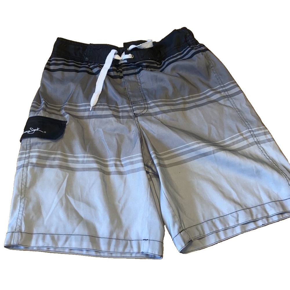 Panama Jack Mens Swimming Trunks Grey Black Striped Cargo Pocket Size Large